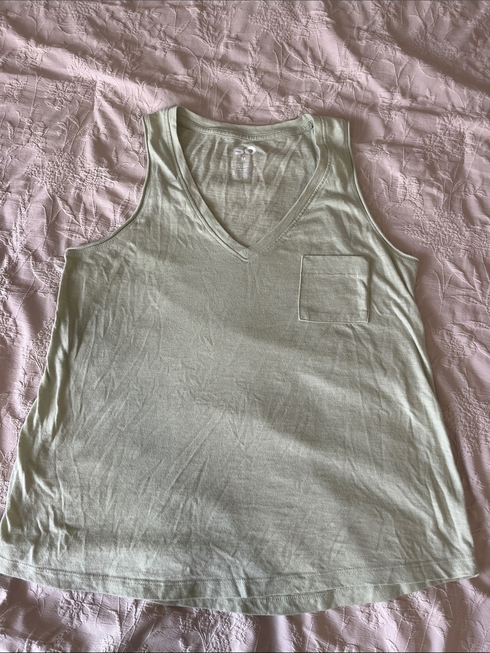 SO Light Sage V-Neck Tank with Chest Pocket